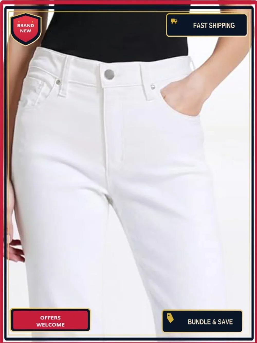 High-Rise Stretch Sateen Boot Cut Jeans with Cotton Blend